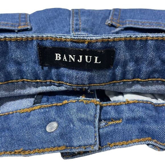 Banjul Women’s Blue Jean Shorts with Black Stocking Cut Outs Size Small - Picture 8 of 15